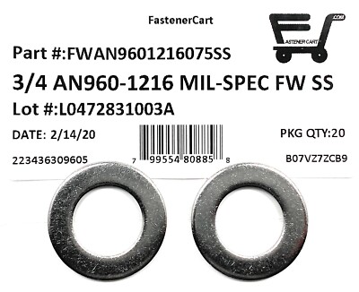 aimi　1216 20) 3/4 AN960-1216 Mil-Spec Washers Stainless Steel AN9601216 (20