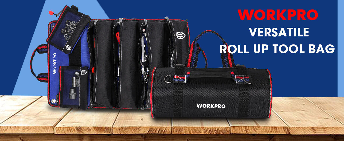 WORKPRO Roll Up Tool Bag with Detachable Tool Pouches Heavy Duty with 6 Pockets