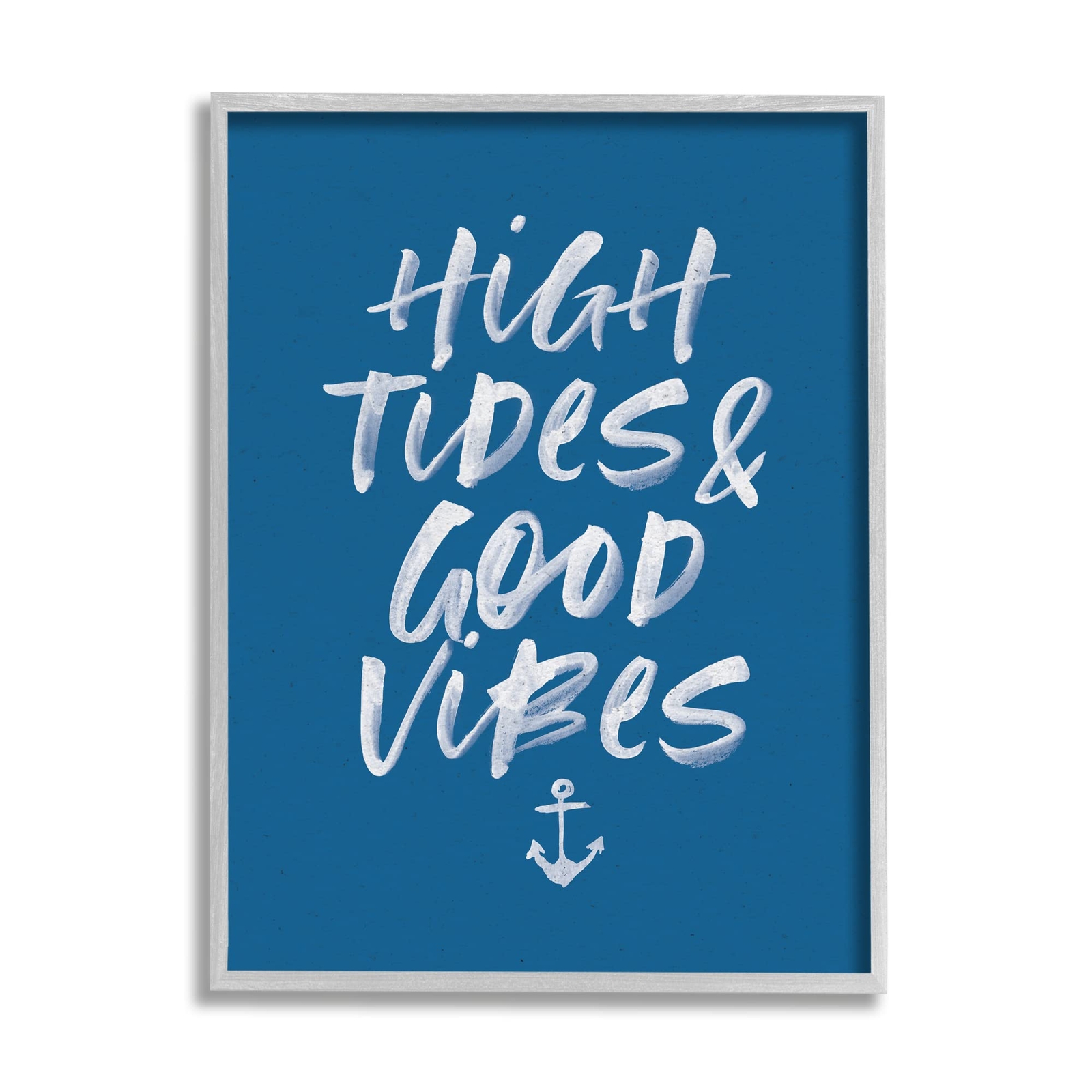 High Tides Good Vibes Nautical Phrase Sea Anchor Grey Framed Wall Art, 16 x 2...