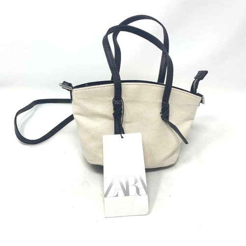 NWT Zara Canvas Mini City Sling Crossbody Bag in Beige Cream u0026 Black | eBay