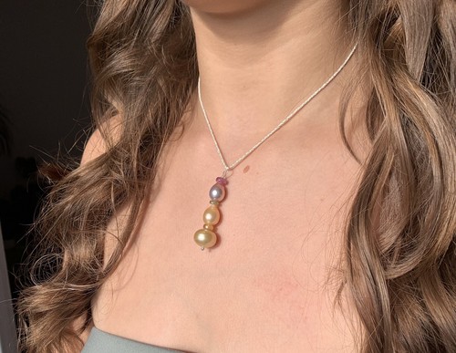 Collier/Pendentif,argent,perle gold des mers du sud,perles d'eau douce,saphirs - Picture 20 of 23