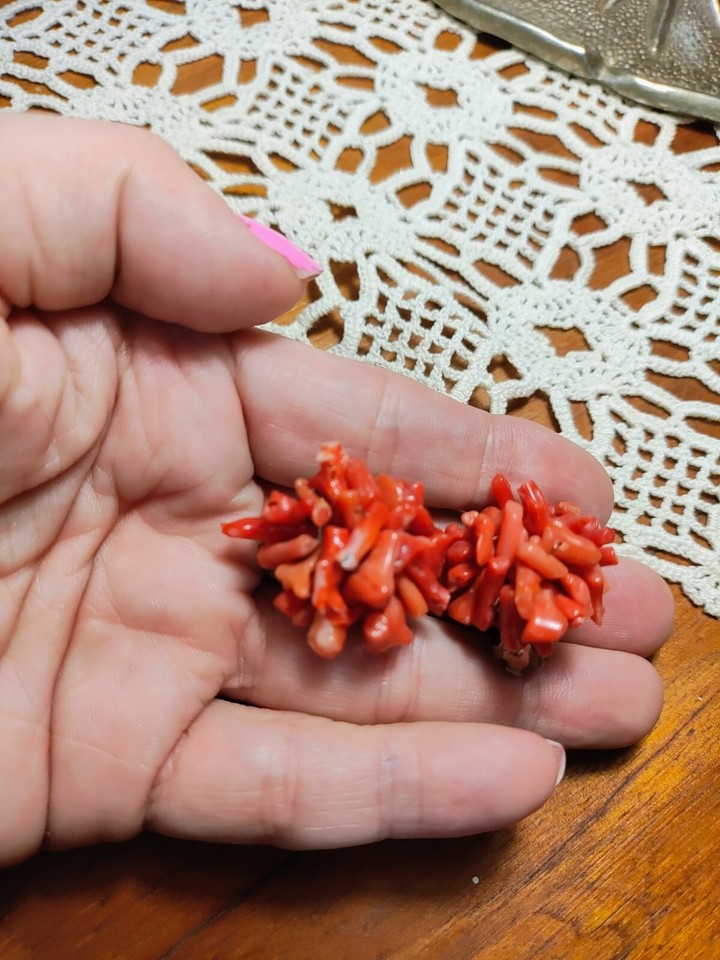 Vintage unsigned coral colored glass beaded Flower clip on Earrings eBay