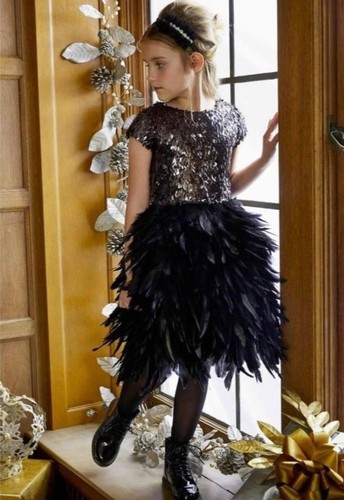 Chasing Fireflies black formal feather sequin girls party dress 1925 size 7