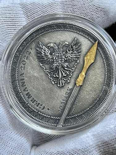 Moneda antigua de plata en alto relieve Arminius serie Germania Warriors 2022 de 2 oz - Imagen 3 de 10