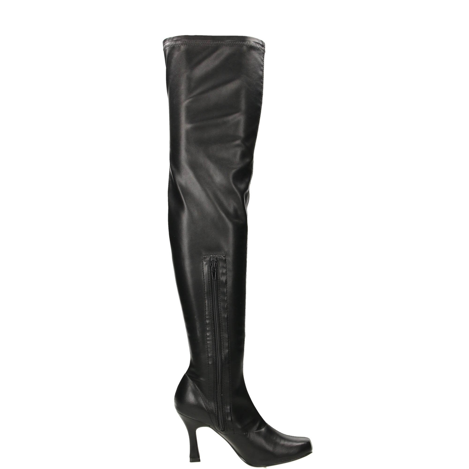 Black Over Knee Boots Thigh High Heel Stretchy Faux Leather Fetish Square Toe image 6