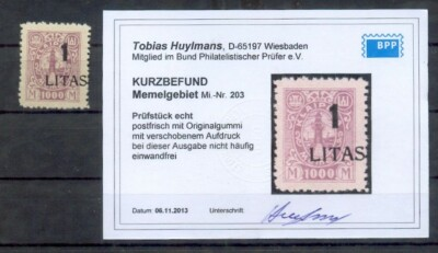 #ad #ad Memel 203 Extremely Pressed Pressure On MNH Mint BPP Certificate Eur G0248 AU $56.68