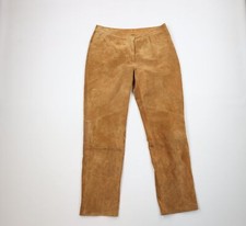 Vintage 90s Streetwear Womens Size 12 Straight Leg Suede Leather Pants Brown