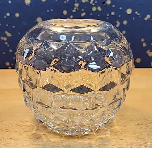 Vintage Fostoria American Rose Bowl Clear Glass 5” Cube Optic Vase One piece