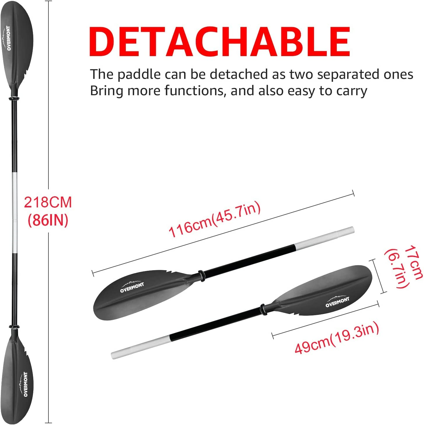 Overmont Kayak Paddle 90.5in/230cm Heavy Duty Aluminum Alloy