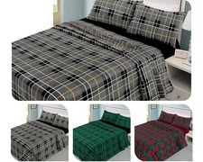 Image of Tartan Check 100% Brushed Cotton Sheets Set (Fitted & Flat Sheet + Pillowcases)