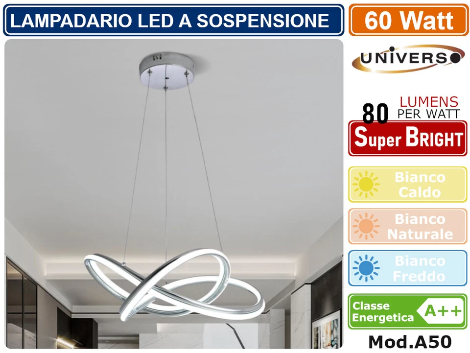 LAMPADARIO LED A SOSPENSIONE MODERNO INTRECCIATO CROMATO 60W 3000K 4000K 6500K - Immagine 2 di 2
