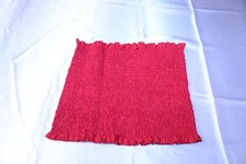 Women's Strapless Bandeau Tube Top Smocked Frill Cropped Top Red Size Medium