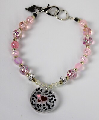 Emerald Empire New Handmade 10'' Glass Bead Resin Charm Bracelet Pink & Silver
