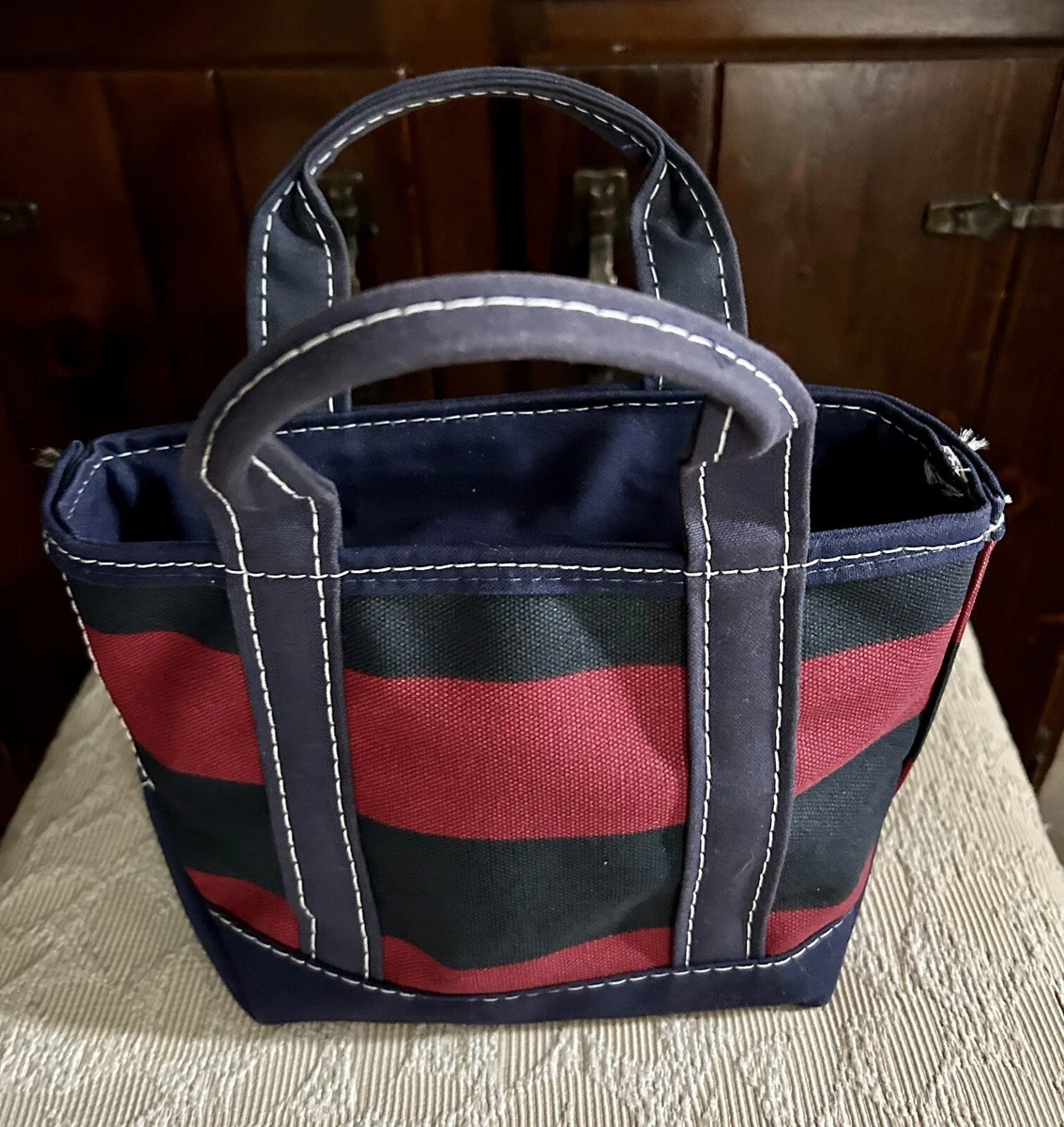 Lands End Bag Mini Tote 11" x 8" red black Zip Close