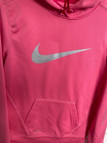 Nike Pink Therma-fit Sweatshirt Girls Size XS Pullover Hood Swoosh Just Do It - Picture 3 of 13