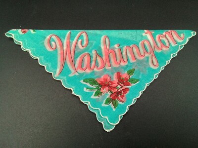 WASHINGTON STATE VINTAGE SILK HANDKERCHIEF MAP YAKIMA INDIAN MT RAINIER OLYMPUS