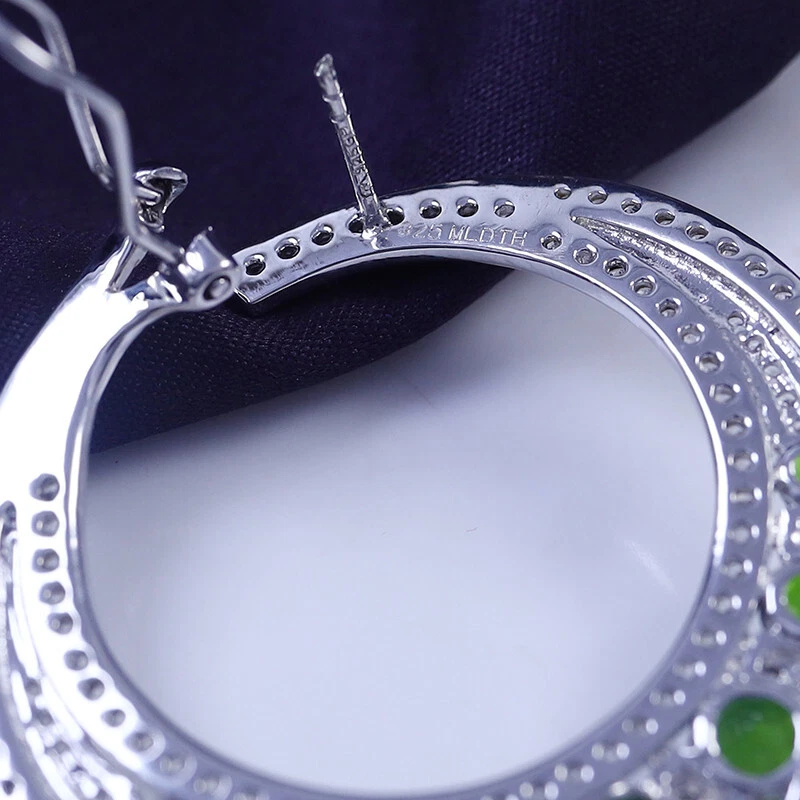 HSN Sterling Silver Peridot Cubic Zirconia Omega Back Hoop