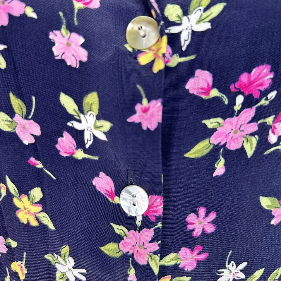 De Colección Años 90 DressBarn Camisa Vestido Midi Para Mujer 14P Negro Floral Botón Delantero Abuela Foto 3 de 4