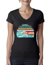 Retro Let The Sea Set You Free Outdoor Women Junior Fit V-Neck Tee