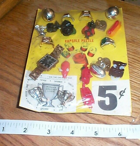 Vintage display card 5c rings i am the greatest cups charms #jd805