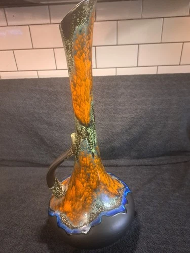 Vtg Haeger Potteries 60s Ewer Vase Rare Peacock Glaze