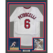 Framed Autographed/Signed Rico Petrocelli 35x39 HOF Boston White Jersey JSA COA