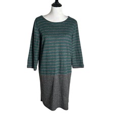Ann Taylor LOFT Striped Shift Short Dress Size L Green Gray Casual Workwear