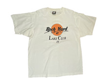 Vintage Single Stitch Rock Hard At Lake Club T Shirt White Size XL Made in USA