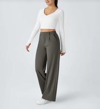 Halara Flex Work Pants Womens Medium Grey Day Stretch High Waisted Pocket NWOT