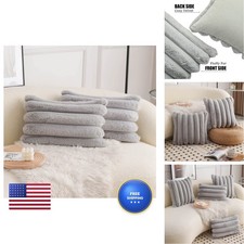 Neelvin Grey Faux Fur Cozy Soft Striped Decorative Throw Pillow Covers 12x20