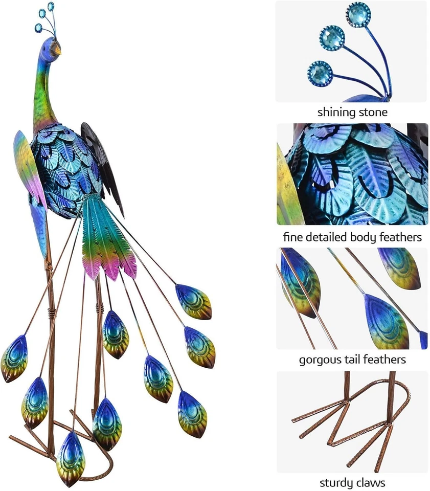 35″ Metal Peacock Garden Sculpture Elegant Backyard Art for Patio, Porch & Lawn - Image 3 of 4