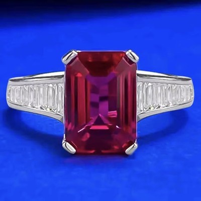 3,5ct Smaragdschliff Rubin simuliert Lab Grown Diamant Baguette Ring 925 Silber