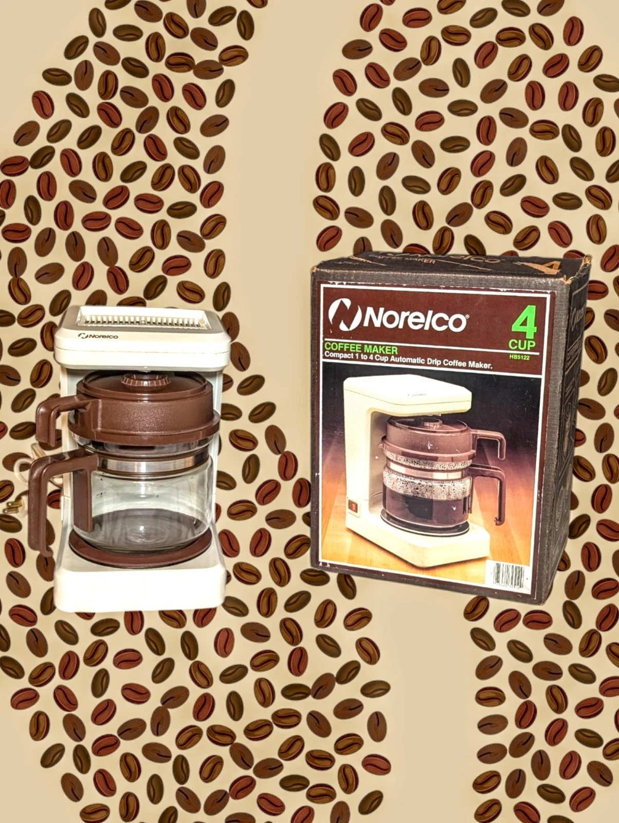 VTG NORELCO 4 Cup COMPACT Automatic Drip Coffee Maker Model HB5122 1985 NOS