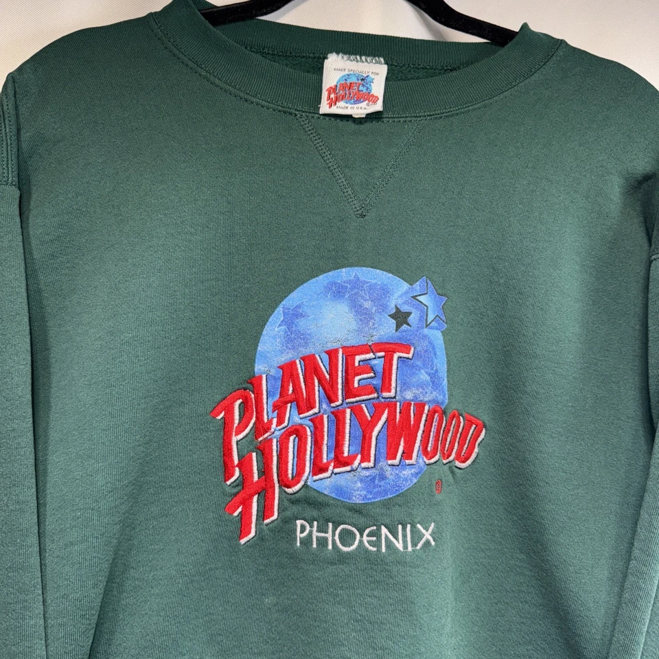 Sudadera Pullover Vintage 1991 Planet Hollywood Phoenix Verde Cuello Redondo XL Foto 2 de 4
