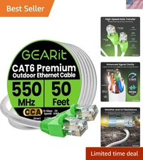 Direct Burial Cat6 50ft Ethernet Cable - Copper Clad, Robust & Weather Resistant