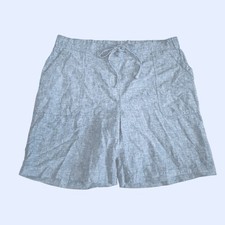 TALBOTS women's blue chambray linen cotton bermuda lenght shorts elastic waist 6