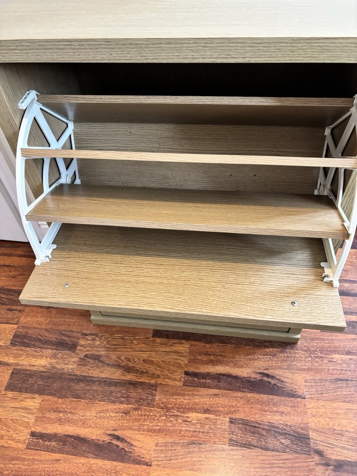 Used Wood Sign Shoes Storage Cabinet Two Drawer Pale Wood Effect Three Shelves Per ...