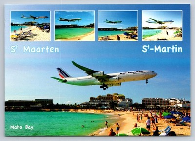 Maho Bay St Maarten St Martin Air France Plane Landing Postcard Exbrayat