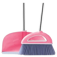Broom and Dustpan Set, Lightweight Plastic, Non-Stick to Hair, Combo (Pink)