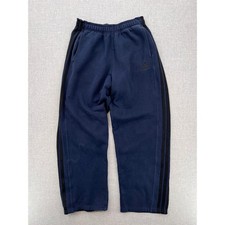 Adidas 3 Stripe Fleece Sweatpants Men Medium Navy Athletic Open Hem Wide Warmup
