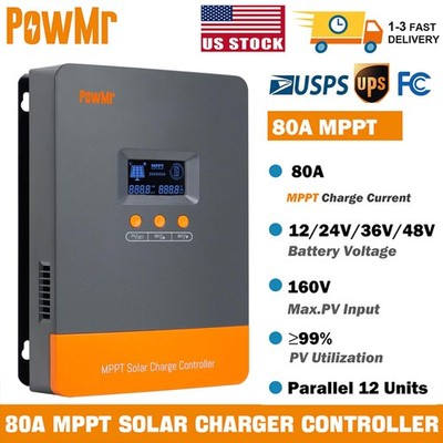 80A MPPT Solar Charger Controller 12V 24V 36V 48V Auto MAX 160V 3840W Regulator