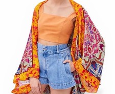 Anthropologie Larissa Boho Kimono Top One Size Wrap Bohemian Floral Vibrant