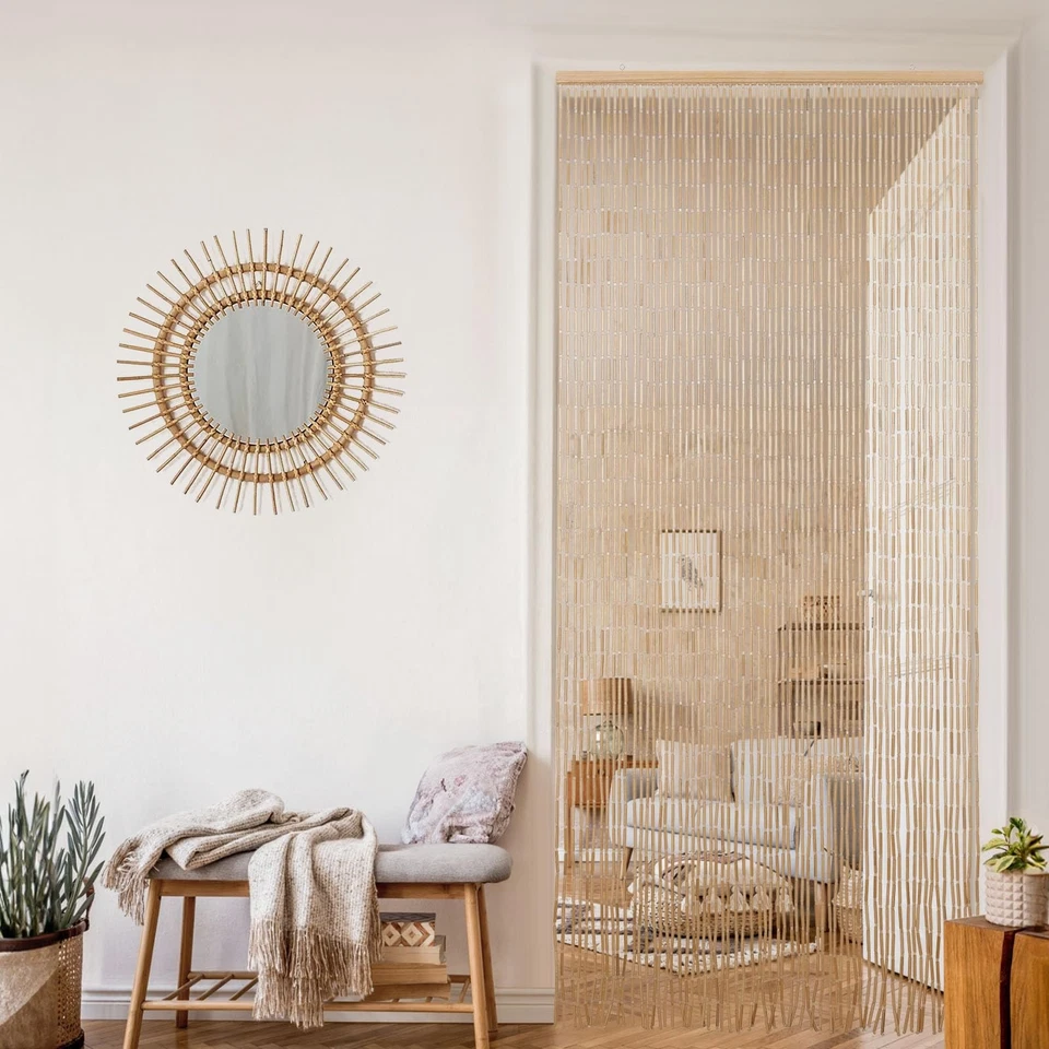 Cortina de cuentas de bambú hecha a mano para puerta 65 hilos cuentas de puerta cortina colgante... Foto 2 de 4