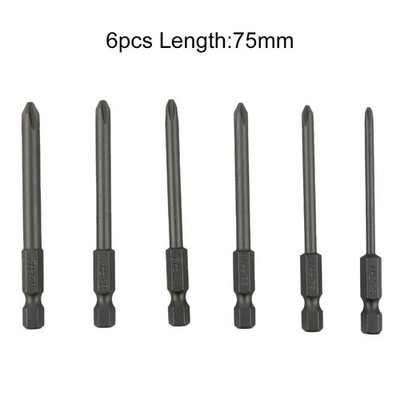 6Pcs/Set 1/4 Shank 75mm Long Steel Magnetic Hex Cross Head Screwdriver Bits AU