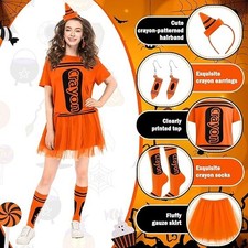 Newcotte 7 Pcs Halloween Crayon Costume Set with Crayon T Shirt Tutu Skirt Thigh