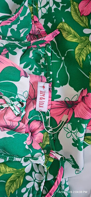 IZZI & LOLA Floral Sleeveless Lace-Up Short A-Line Dress S Green/Pink/White