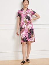 T By Talbots Woman Polo Sort Sleeve Breezy Palm Tropical Dress Size M Pink