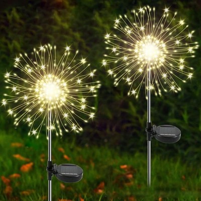 Solar Garden Lights Outdoor, 2 Pack 120 LED Twinkling Firework Lights Decorat...