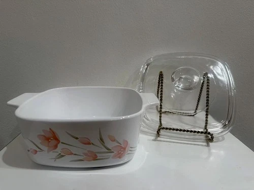 CorningWare Peach Flowers Casserole Dish A-1½-B 1.5L with Lid Vintage Cookware