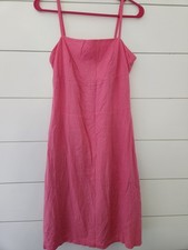 Vtg American Eagle Linen Blend Pink Dress Sz 10 Spaghetti Strap Knee Length 
